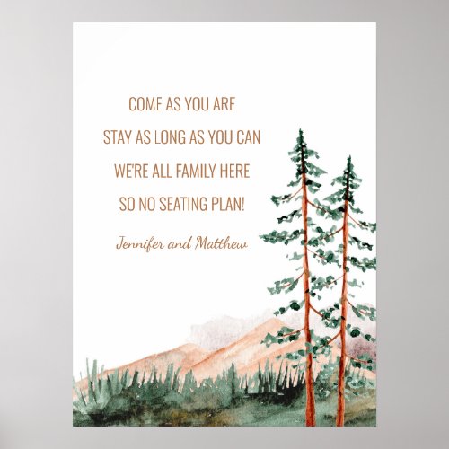 Rustic Mountain Landscape No Seating Plan Wedding Poster