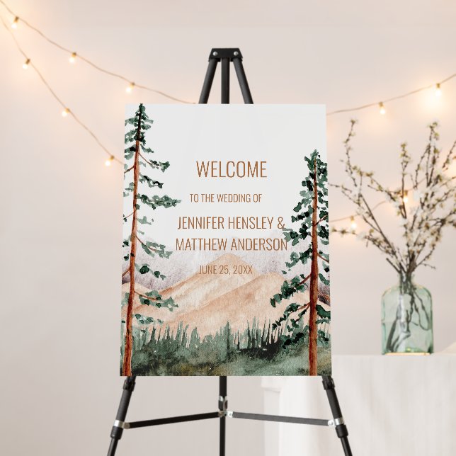 Rustic Mountain Landscape Outdoor Wedding Sign (In Situ (Stand))