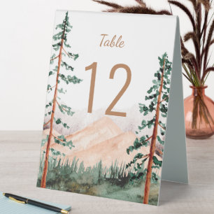 Rustic Mountain Landscape Pine Trees Fog Meadow Table Tent