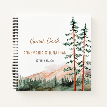 Rustic Mountain Landscape Pine Trees Guest Book