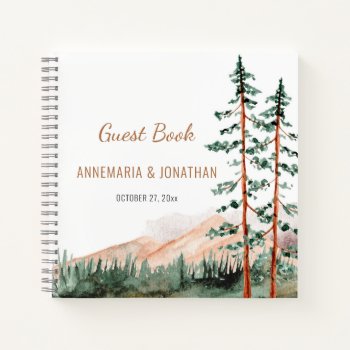 Rustic Mountain Landscape Pine Trees Guest Book 2 by dmboyce at Zazzle