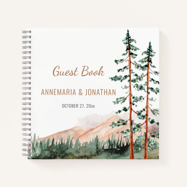  Rustic Mountain Landscape Pine Trees Guest Book 2 (Front)
