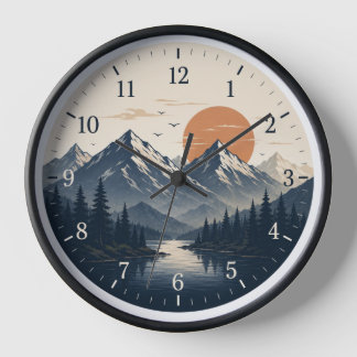 Rustic Mountain Landscape Wall Clock | Nature