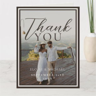 Rustic Mountain Landscape Watercolor Photo Wedding Thank You Card