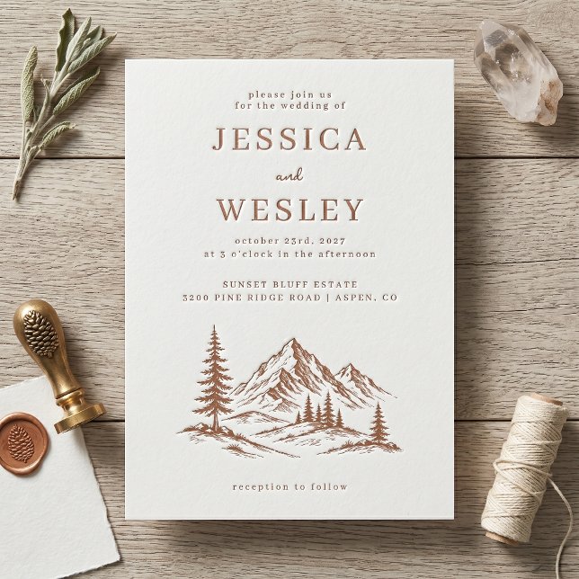 Rustic Mountain Landscape Wedding Letterpress Invitation (Creator Uploaded)