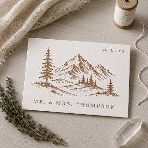 Rustic Mountain Landscape Wedding  Letterpress Thank You Card