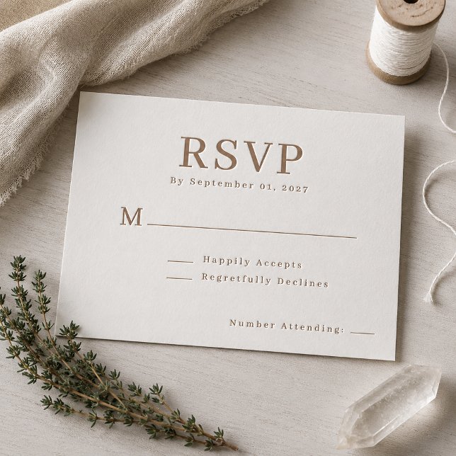 Rustic Mountain Landscape Wedding RSVP (Simulated card on table)