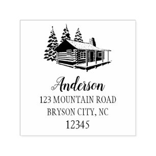 Rustic Mountain lodge pine trees return address Self-inking Stamp