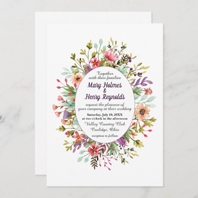 Rustic Mountain Meadow Wildflowers Wedding Invitation (Front/Back)