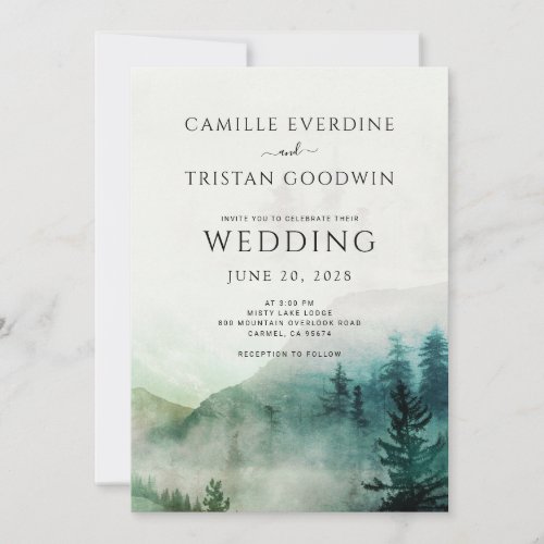 Rustic Mountain Mist Forest Wedding Invitation