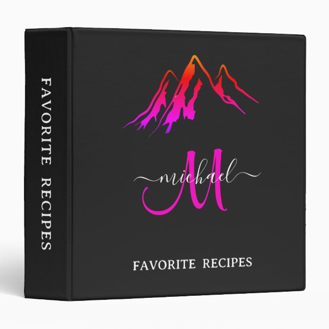 Rustic Mountain Monogram Pink White Script Name  3 Ring Binder (Front/Spine)