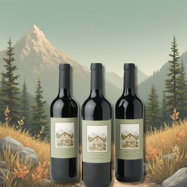 Rustic Mountain Monogram wedding Destination Wine Label (Creator Uploaded)