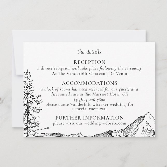 Rustic Mountain Outdoor Wedding Details Card (Front)