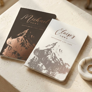 Rustic Mountain Peak Wedding His and Hers Foil Vow Books