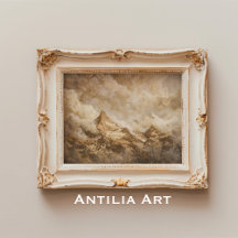 Rustic Mountain Peaks Landscape Vintage Art