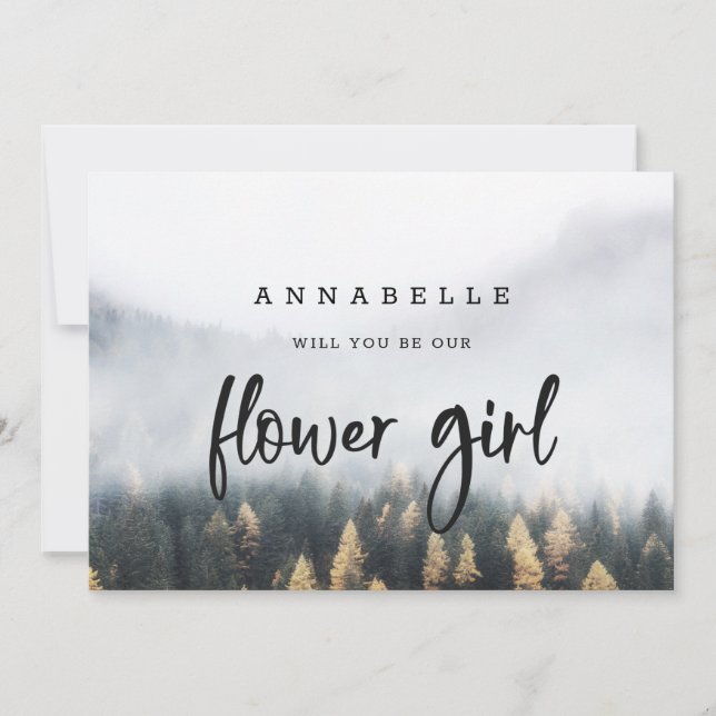 Rustic Mountain Pine Flower Girl Proposal Card (Front)