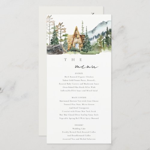 Rustic Mountain Pine Forest Wood Cabin Menu Card