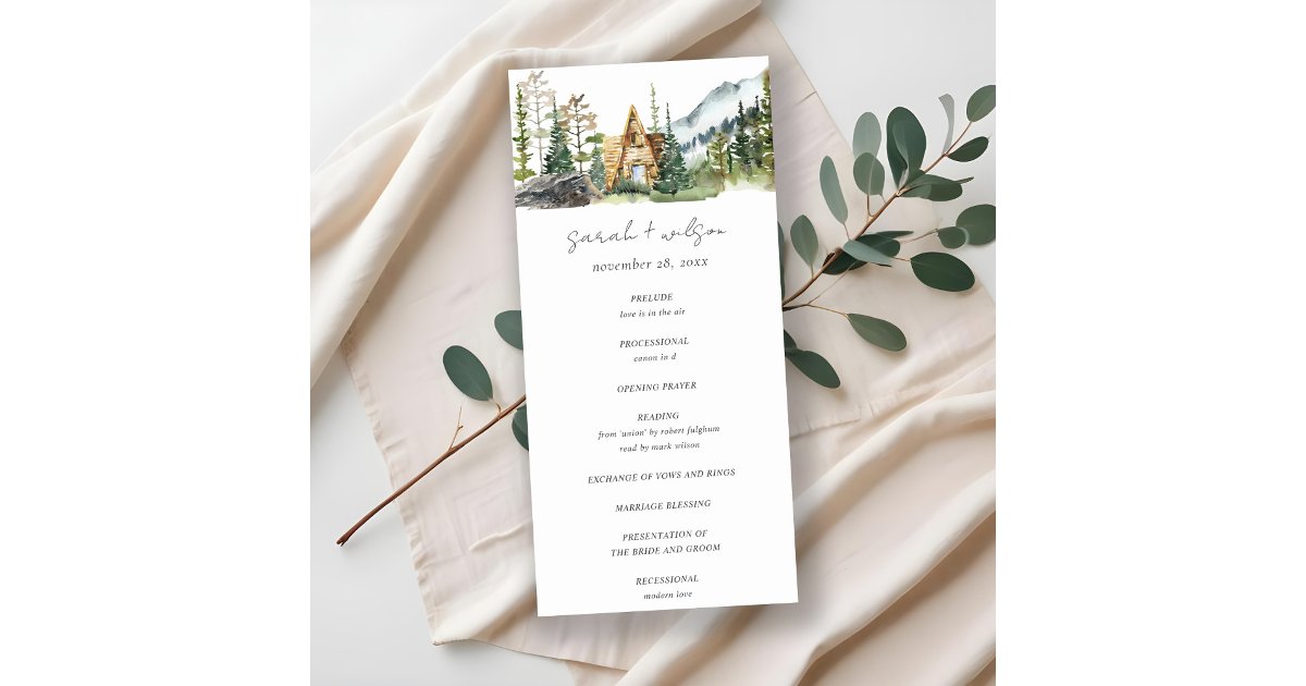 Rustic Mountain Pine Forest Wood Cabin Program | Zazzle