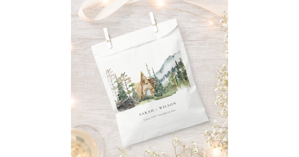 Rustic Mountain Pine Forest Wood Cabin Wedding Favor Bag | Zazzle