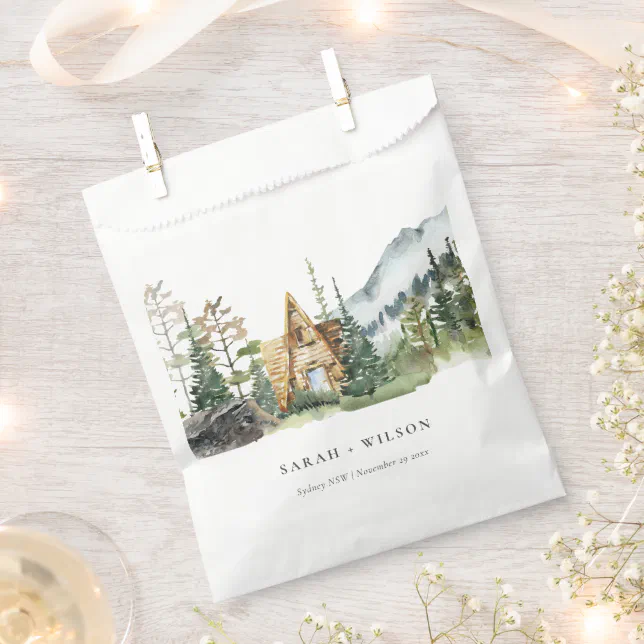 Rustic Mountain Pine Forest Wood Cabin Wedding Favor Bag | Zazzle