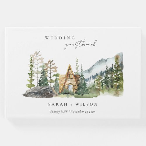 Rustic Mountain Pine Forest Wood Cabin Wedding Guest Book