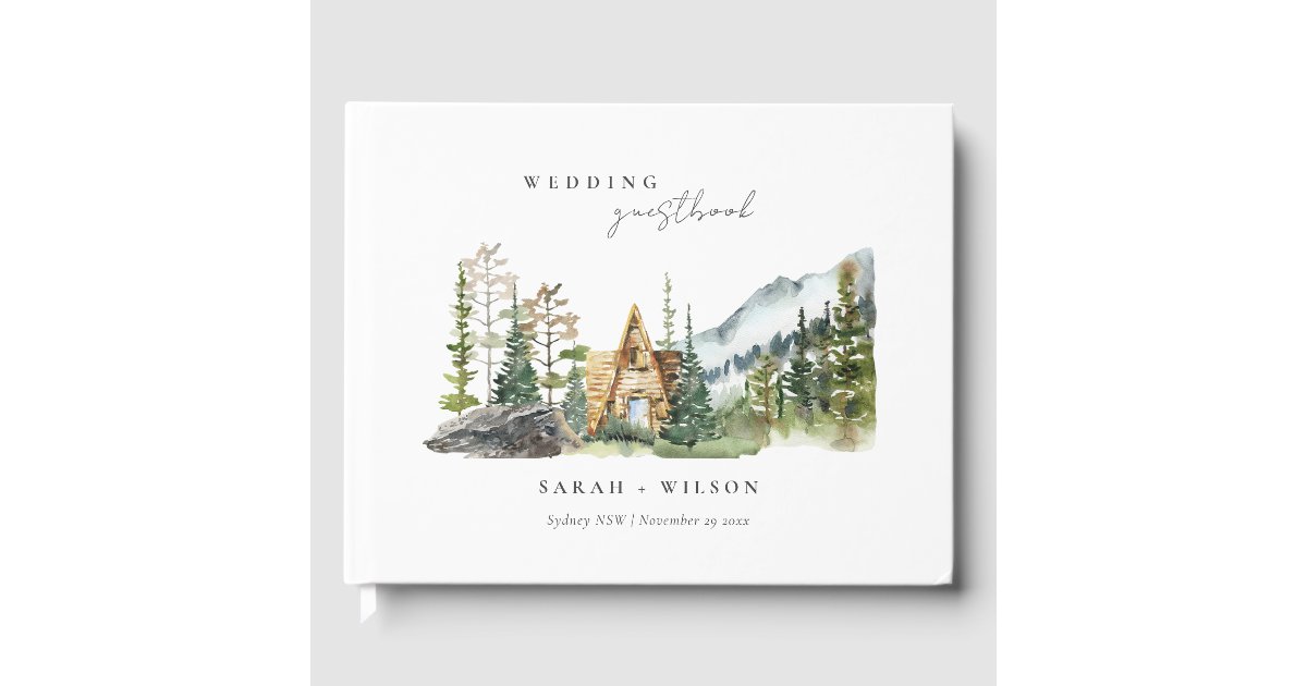 Rustic Mountain Pine Forest Wood Cabin Wedding Guest Book | Zazzle
