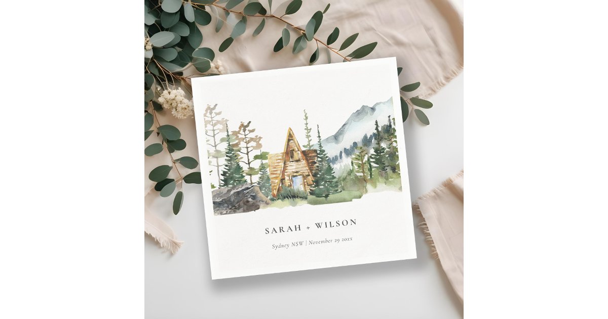Rustic Mountain Pine Forest Wood Cabin Wedding Napkins | Zazzle