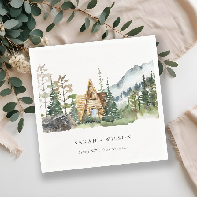 Rustic Mountain Pine Forest Wood Cabin Wedding Napkins (Creator Uploaded)