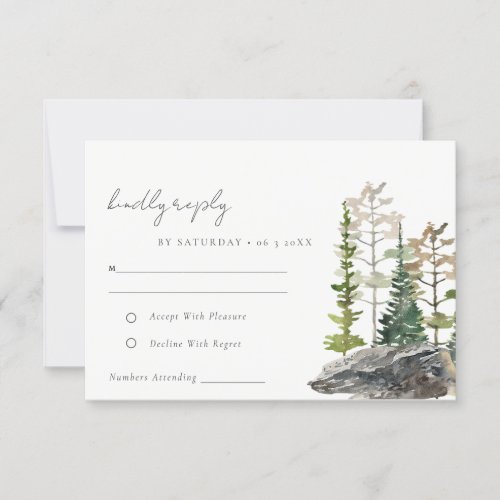 Rustic Mountain Pine Forest Wood Cabin Wedding RSVP Card