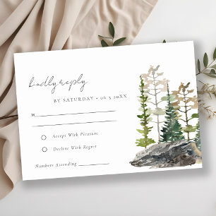 Rustic Mountain Pine Forest Wood Cabin Wedding RSVP Card