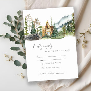 Rustic Mountain Pine Forest Wood Cabin Wedding RSVP Card