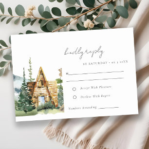 Rustic Mountain Pine Forest Wood Cabin Wedding RSVP Card