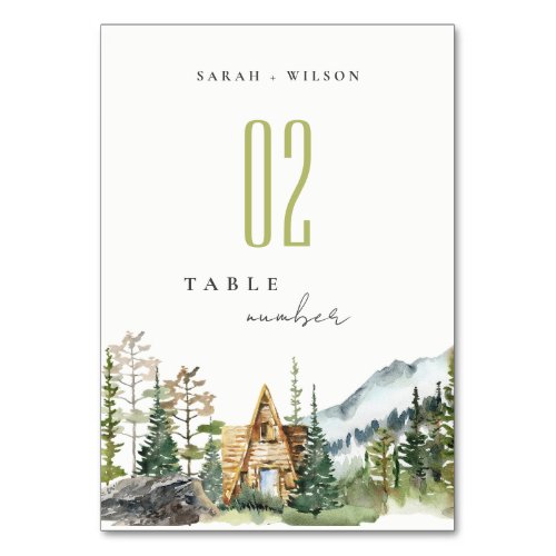 Rustic Mountain Pine Forest Wood Cabin Wedding Table Number