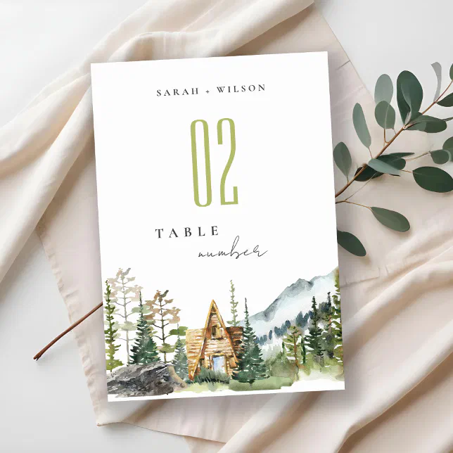 Rustic Mountain Pine Forest Wood Cabin Wedding Table Number | Zazzle