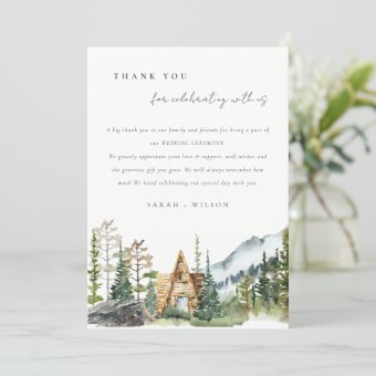 Rustic Mountain Pine Forest Wood Cabin Wedding Thank You Card | Zazzle