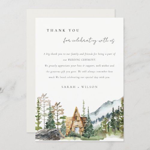 Rustic Mountain Pine Forest Wood Cabin Wedding Thank You Card