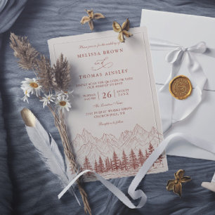 Rustic Mountain Pine Terracotta QR Code Wedding Invitation