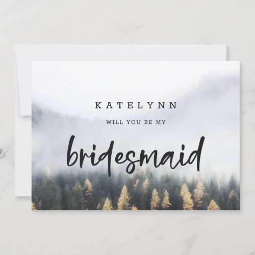 Rustic Mountain Pine Tree Bridesmaid Proposal Card