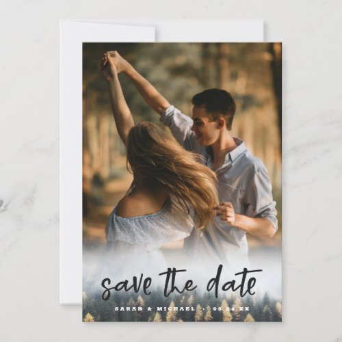 Rustic Mountain Pine Tree Fall Forest with Picture Save The Date