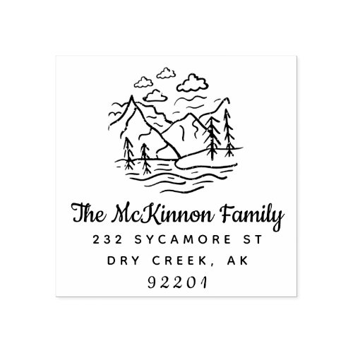 Rustic Mountain Pine Tree Family Return Address Rubber Stamp