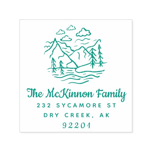 Rustic Mountain Pine Tree Family Return Address Self_inking Stamp