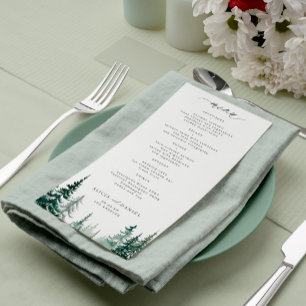 Rustic mountain pine tree forest wedding menu