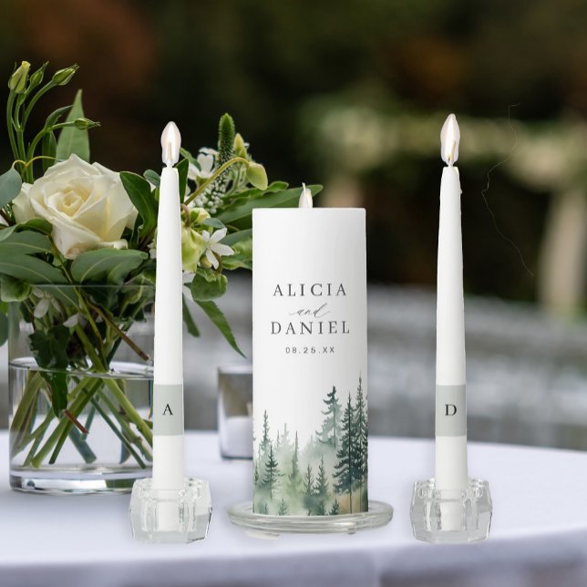 Rustic mountain pine tree forest wedding unity candle set (Creator Uploaded)