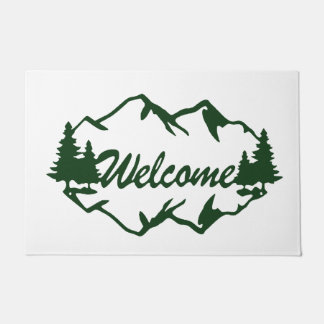 Rustic Mountain & Pine Tree Forest Welcome Doormat