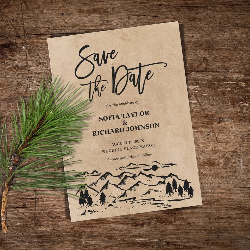 Rustic Mountain Pine Tree Nature Destination Invitation