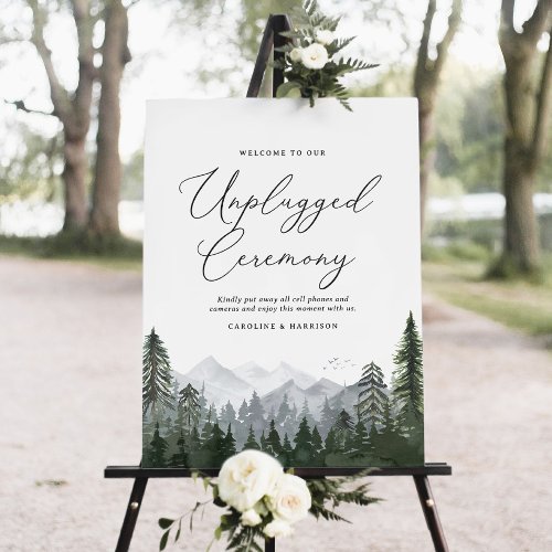 Rustic Mountain Pine Tree Unplugged Ceremony Sign