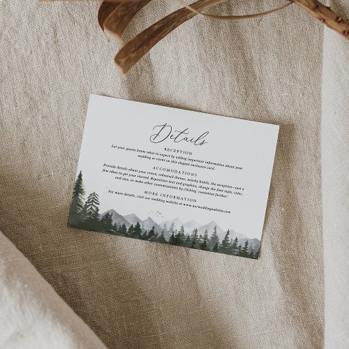 Rustic Mountain Pine Tree Wedding Details Enclosure Card