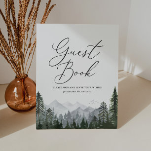 Rustic Mountain Pine Tree Wedding Guest Book Sign