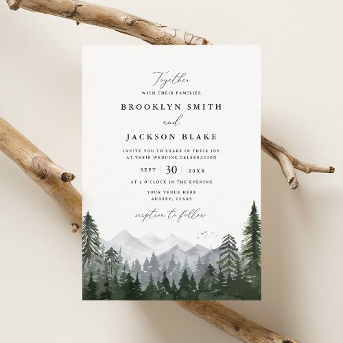 Rustic Mountain Pine Tree Wedding Invitation