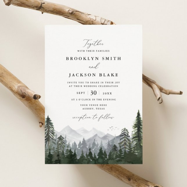 Rustic Mountain Pine Tree Wedding Invitation (Creator Uploaded)
